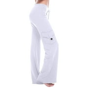 Women Workout Out Leggings Stretch Waist Button Pocket Yoga Gym Loose Pants